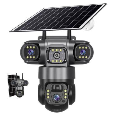 Imagem de Camera de Segurança Placa Solar 360 Graus Lente Tripla HD WiFi App Sensor Presença Visao Noturna Panoramica Residencial