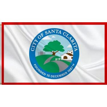 Imagem de HVATLTL Bandeira da cidade de Santa Clarita, 9 x 1,5 m, bandeira de poliéster 100D resistente, cores vivas, bandeiras da cidade de Santa Clarita com 2 argolas de latão para ambientes internos e