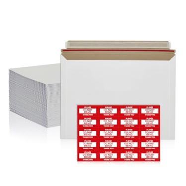 Imagem de Pacote com 50 envelopes rígidos de 25,4 x 34,3 cm – Envelopes de papelão brancos autoselados – Material de correspondência resistente para documentos, fotos, revistas e literatura