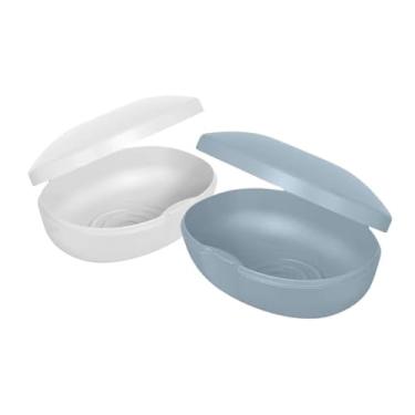 Imagem de Saboneteira Soft Fechada Porta Sabão Barra Portátil Viagem Escola Mala(Branco e Azul)