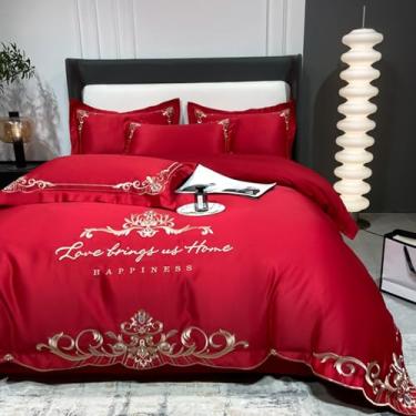 Imagem de 5JJJLOOOPP Jogo de cama de casal com almofadas de lençóis de algodão de seda respirável - Capa de colcha antiaderente refrescante não enruga fácil de cuidar para roupa de cama quente (5, 1,5 ~ 1,8