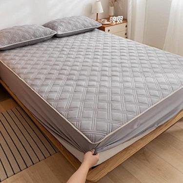 Imagem de Jogo de lençol com elástico para colchão Queen Twinpink, capa protetora de colchão acolchoado de algodão grosso lavável, capa de cama e fronha para quarto de hotel 90 x 200 cm (cinza claro solteiro 90