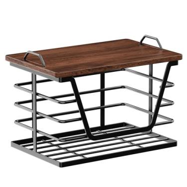 Imagem de Porta-sacos de lixo com parte superior de madeira, dispensador de saco de lixo grande e pequeno para cozinha, despensa, organização de lavanderia, suporte de parede ou bancada, preto maior