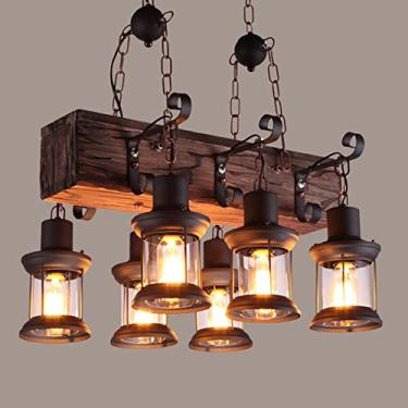 Imagem de YQSLQZZ Lustre de sala de jantar com 6 luzes, luminária pendente de casa de fazenda industrial vintage, luminária de teto suspensa acima da mesa de jantar, altura ajustável, para bar cozinha ilha