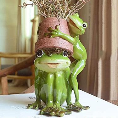 Imagem de 8SSAZZAT Cacto, suculenta, erva, flor, jardim, quintal, pátio, sapo, planta, vaso de flores, decoração (B+12 * 12 * 19 cm) (A+20 * 11,5 * 20 cm)