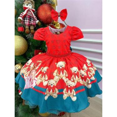 Imagem de Vestido Mimadine Ursinho Menininha Vermelho para Natal - Estilo e Conf