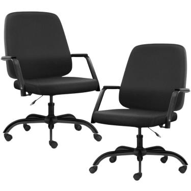 Imagem de Kit 02 Cadeiras Executiva Diretor Base Giratória Hub F02 Sintético Preto - Lyam Decor