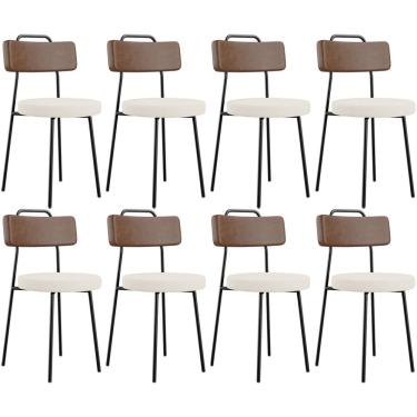 Imagem de Kit 08 Cadeiras Decorativas Estofada Sala Jantar Barcelona L02 Couríssimo Marrom Linho Cru - Lyam