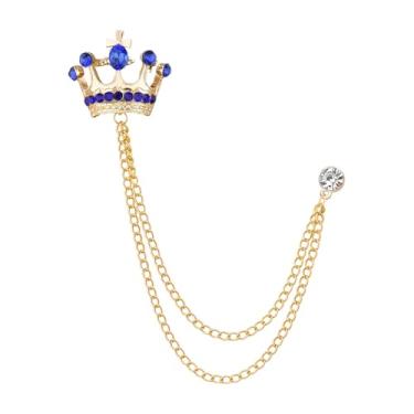 Imagem de Broche de coroa masculino broche de lapela de strass para homens com borla de metal corrente de colarinho alfinetes de terno broche coroa broche de lapela para homens terno de formatura chapéu