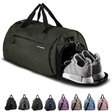 Imagem de Fitgriff Bolsa de ginástica V1 para homens e mulheres com compartimento para sapatos e molhados – Bolsa esportiva para viagens, esportes, fitness e treino, Verde militar, 23 x 12 x 12″ (Medium),