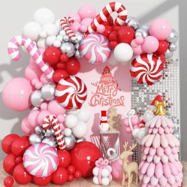Imagem de Kit de arco de guirlanda de balões de Natal, 140 peças, balões de Natal vermelhos e rosa Glazeal com balão grande de árvore de Natal de 127 cm para decorações de festa