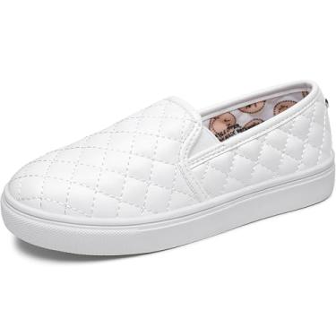Imagem de Tuboom Tênis infantil sem cadarço para meninas pequenas/grandes conforto cano baixo moderno tênis / caminhada casual, Branco, 16