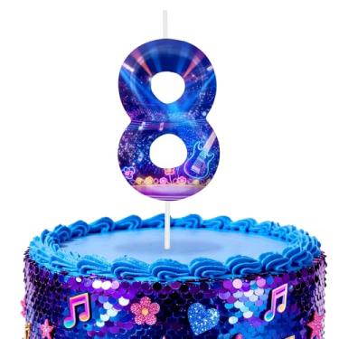 Imagem de Velas de aniversário número 8 azuis, topos de bolo com tema de desenho animado para decoração de bolo para meninos e meninas, decorações de aniversário, suprimentos de festa, velas com números para