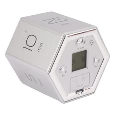 Imagem de Pilipane Cubo magnético de gerenciamento de tempo hexagonal com tela LCD Função de alarme mudo fácil de usar para cozinhar, estudar, trabalhar, material ABS 7,5 x 6,5 x 6,5 cm (prata)