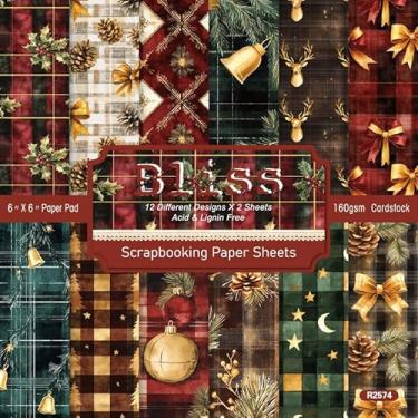 Imagem de Bloco de papel para scrapbook de Natal, 15 x 15 cm, decopodge de um lado, papel de cartolina artesanal, scrapbooking, faça você mesmo, fundo decorativo para cartões, 24 folhas, 12 designs