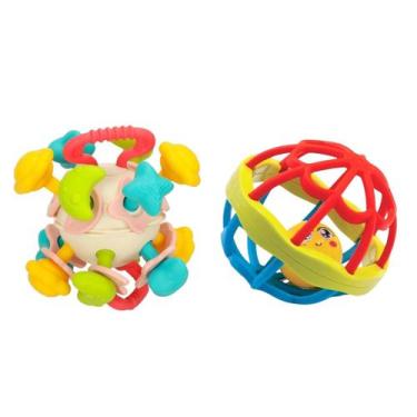 Imagem de Kit 2 Chocalhos Mordedor Sensorial Massageador Para Bebê Macio Infanti