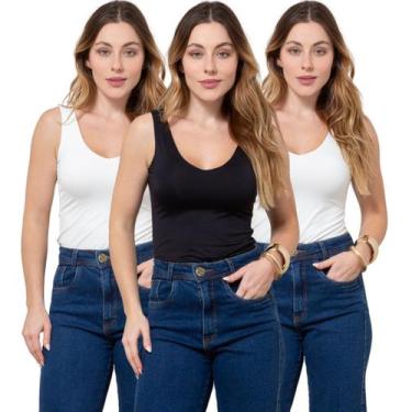 Imagem de Kit 3 Regatas Feminina Decote V em Poliamida - Maranne, Kit36, P