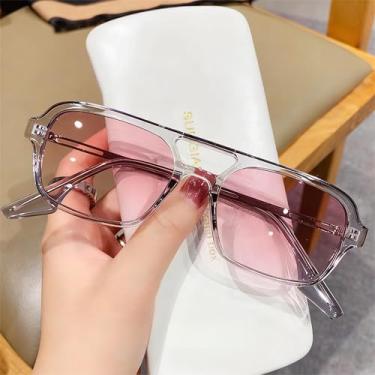 Imagem de Óculos de sol aviador retrô para mulheres e homens, óculos de sol retangulares modernos UV400, Lente rosa + armação prateada