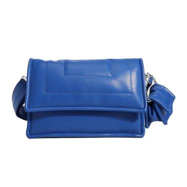Imagem de Luqeeg Bolsa de Mão com Acolchoamento de Penas, Bolsa de Cor Lisa de PU Macio com Bolsa de Ombro Pequena com Acolchoamento de Penas e Vários Compartimentos Funcionais para Mulheres (Azul)