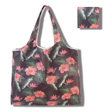 Imagem de Sacolas de compras reutilizáveis para mulheres, sacolas de compras de poliéster dobráveis extragrandes resistentes laváveis na máquina reutilizáveis para armazenamento de viagem, uso diário, estampa