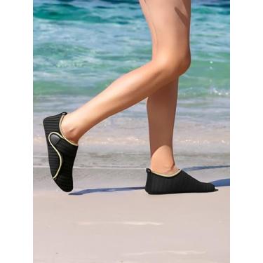 Imagem de Sapatos aquáticos para mulheres e homens descalços meias aquáticas de verão de secagem rápida chinelos, Listra dourada preta, 5-6 Women/4-5 Men