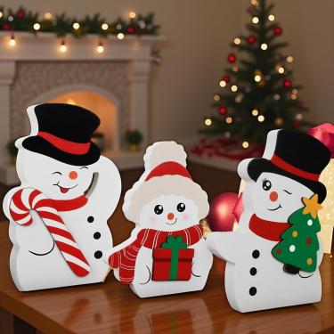 Imagem de Sinais decorativos de Natal, boneco de neve, decorações de Natal, decoração de bandeja de inverno fofa, conjunto de 3, decoração de mesa de Natal para festa, casa, escritório, prateleira, porta