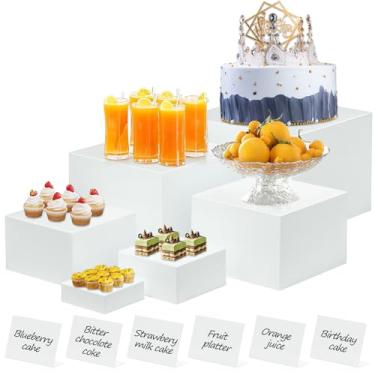 Imagem de 6 peças de elevação de buffet com mini sinais, elevadores de mesa de buffet e suportes caixas de acrílico para festas, banquetes, casamentos, monitores de buffet (25.4 cm-22.9 cm-20.3 cm-17.8 cm-15.2