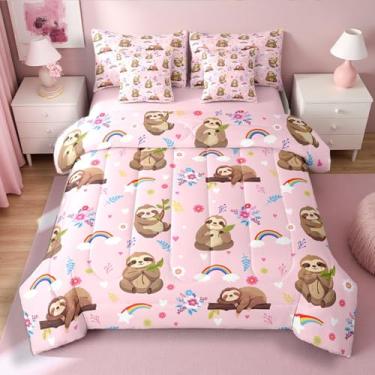 Imagem de Erosebridal Jogo de cama infantil de 7 peças, solteiro, romântico, rosa, flores florais, ramos de jardim, ramos de jardim, folhas e lençol de cima