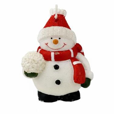 Imagem de Vela Decorativa Boneco Neve Natal Parafina 10cm Branco e Vermelho Mesa