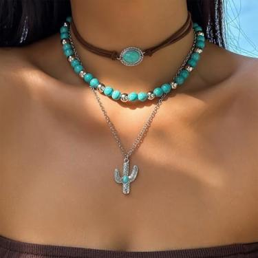 Imagem de Colar Boho Western em camadas para mulheres, joia turquesa, estilo country, concerto, roupa de vaqueira, moda moderna, Medium, Latão, Sem Pedra Preciosa