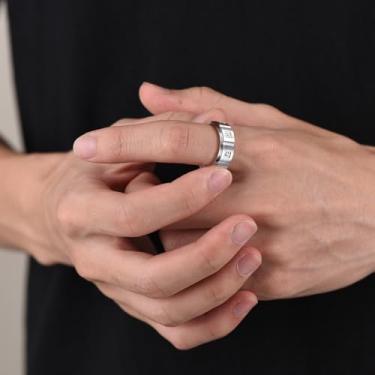 Imagem de Anel giratório de ansiedade de zircão cúbico para homens e mulheres, ouro 14 quilates, banhado a prata/preto, aço inoxidável, joia, 09, Aço inoxidável, Sem pedra preciosa