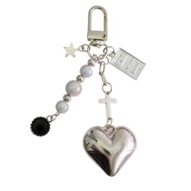 Imagem de Chaveiro com contas fofo urso coração cruz bolsa berloques carro chaveiro bolsa bolsa fone de ouvido acessórios (coração)