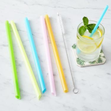 Imagem de 6 canudos reutilizáveis com escovas de limpeza, canudos extra largos para chá de bolhas e vitaminas, conjunto de várias cores para viagens (leve)