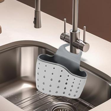 Imagem de Organizador de pia de silicone ajustável, bolsa de drenagem multifuncional para pia de cozinha para esponja e ferramentas de limpeza