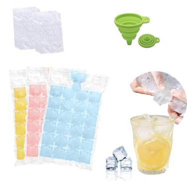 Imagem de Bolsa para cubos de gelo fácil de encher com funil (150 pacotes), à prova de vazamento, autovedante e empilhável, perfeita para festas, coquetéis e armazenamento na geladeira, molde de gelo sem