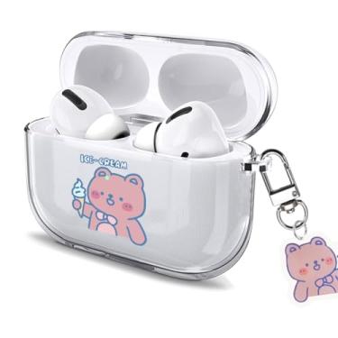 Imagem de Watefull Capa para AirPods Pro 3 fofo com chaveiro mosquetão 2025, Clear Air Pods Pro 3 capa macia com desenho animado anime kawaii com ornamento para crianças, meninos, meninas e mulheres (urso rosa)