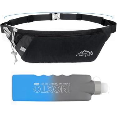 Imagem de INOXTO Pochete Esportiva Fina Para Corrida, Mulheres E Homens, Com Garrafa De Água 300 Ml Caminhada, Ciclismo, Trilha, Bolsa Refletiva Cinto Todos Os Celulares (Preto)