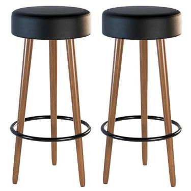 Imagem de Kit 2 Banquetas Estofada Com Pés De Madeira Couríssimo Preto