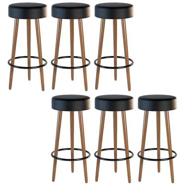 Imagem de Kit 6 Banquetas Estofada Com Pés De Madeira Couríssimo Preto