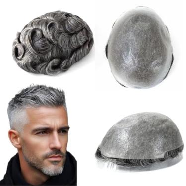 Imagem de HAIR NATURE Toupee para homens, perucas de cabelo humano reais para homens, sistema de substituição de cabelo 0,08 mm de pele fina com nó de cabelo #1B50