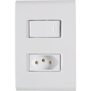 Imagem de Conjunto 4x2 Com 1 Interruptor Simples 10 A 250V E 1 Tomada 2p T 10 A 250V Tramontina Liz Branco
