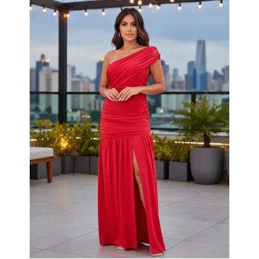 Imagem de Vestido Feminino Longo Com Fenda Manga Nula De Festa Franzido Modelado