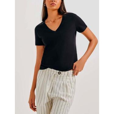 Imagem de Blusa Manga Curta Hering 4EZ9 Feminina Gola V Algodão T. P/EXG, XXG, N