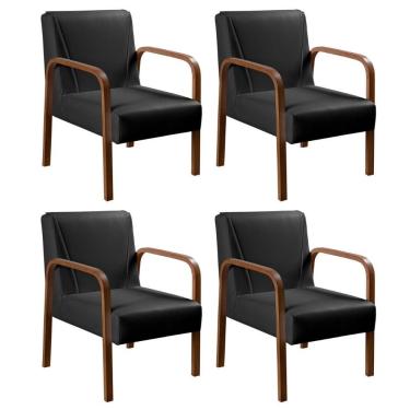 Imagem de Kit 4 Poltronas Anita Moderna Decorativa Braço Madeira Corino Preto 200