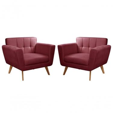 Imagem de Conjunto 2 Poltronas Bruna Confortável Decorativa Moderna - Suede Bordô 110