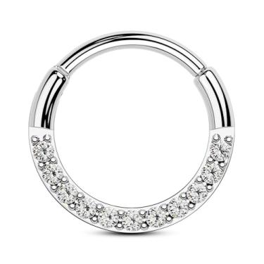 Imagem de OUFER Anéis de nariz 20G, argola de zircônia cúbica transparente brilhante para mulheres, aço cirúrgico 316L, segmento articulado, joia piercing Daith, diâmetro interno 6/7/8 mm cartilagem torre helix