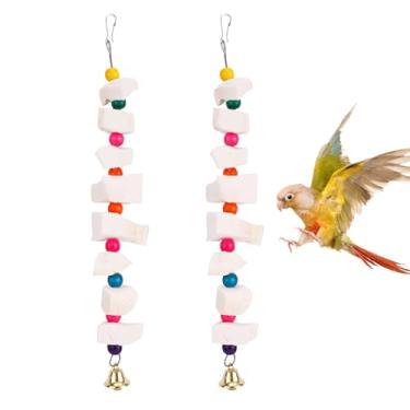 Imagem de Conjunto de 2 Brinquedos para Pássaros com Osso de Sépia com Cálcio & Pedra Desgaste, Acessórios Gaiola para Periquitos, Calopsitas, Agapornis & Pássaros Pequenos a Médios