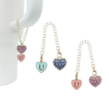 Imagem de RENUIS 2 peças de acessórios de pingente de letra rosa e azul para Stanley Cup, letra inicial de identificação do nome para Stanley Copo de 30 e 1,134 g com alça, corrente de pingentes de