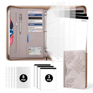 Imagem de Sbrinnaliao Padfolio Portfolio Pasta fichário-organizador caderno com zíper para mulheres e homens com capa para documentos, prancheta tamanho carta/A4, porta-cartões de visita (folha marrom)