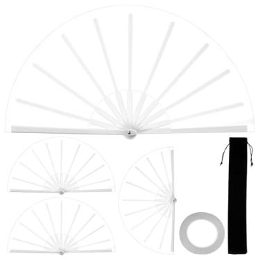Imagem de 4 peças de leque de tecido Oxford com bolsa de armazenamento feito à mão DIY ventilador dobrável chinês Kung Fu Tai Chi para dança (branco, 4 grupos)